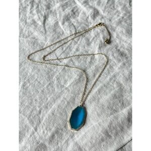 Vince Camuto Teal Gold Tone Pave Crystal Hexagon Pendant Necklace OS Boho Chic